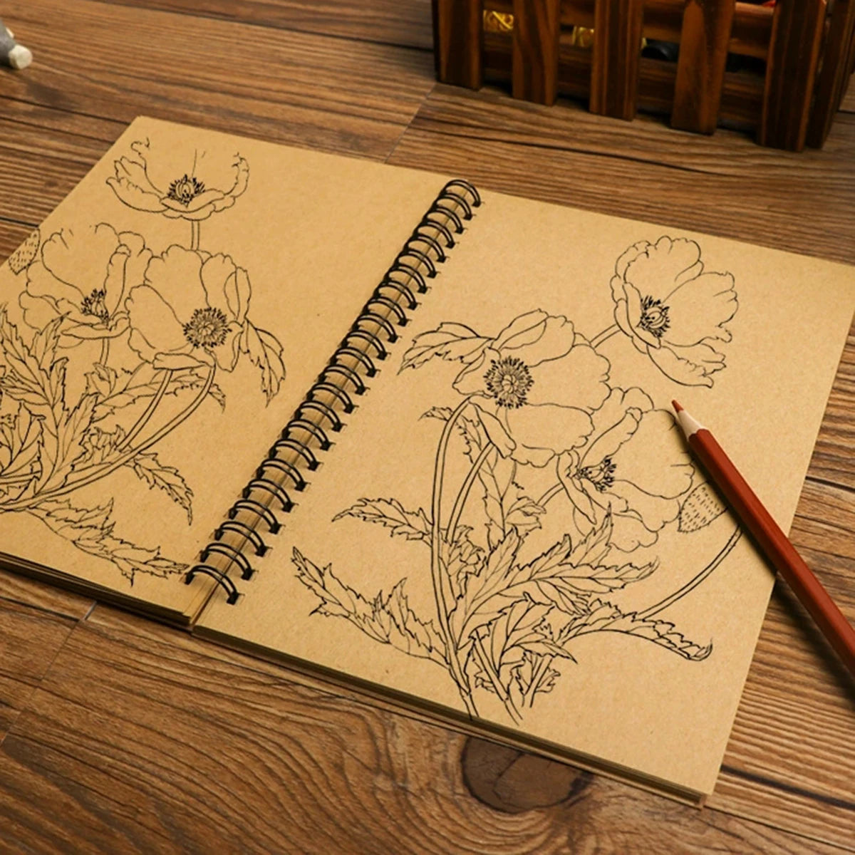 1 Book 50 Sheets Retro Spiral Kraft Paper Notebook Coil Sketchbook Graffiti Drawing Diary Journal Office School Writing Station Qme