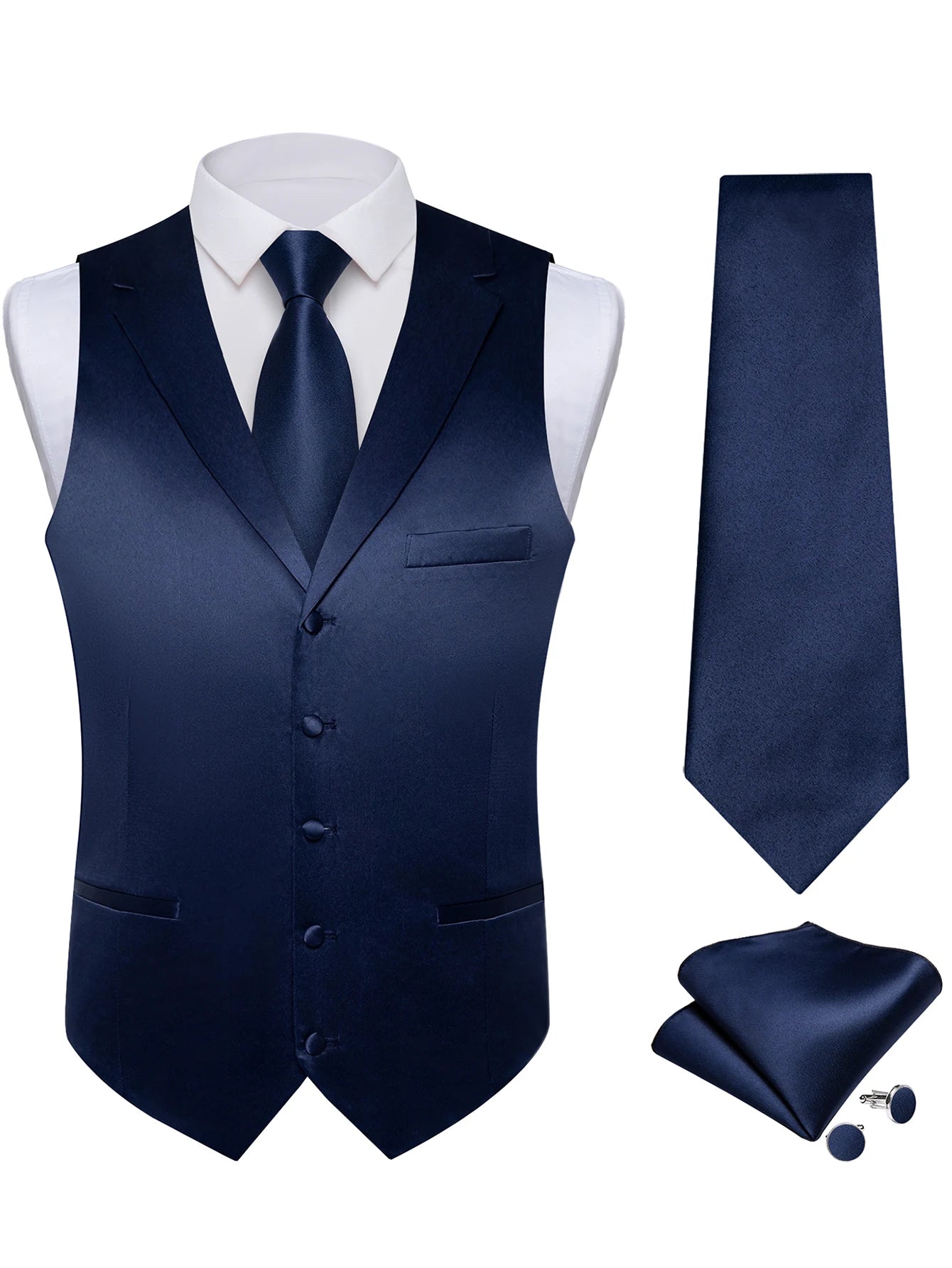 Men's Solid Suit Vest Tie Formal Waistcoat Matching Necktie Satin Qme