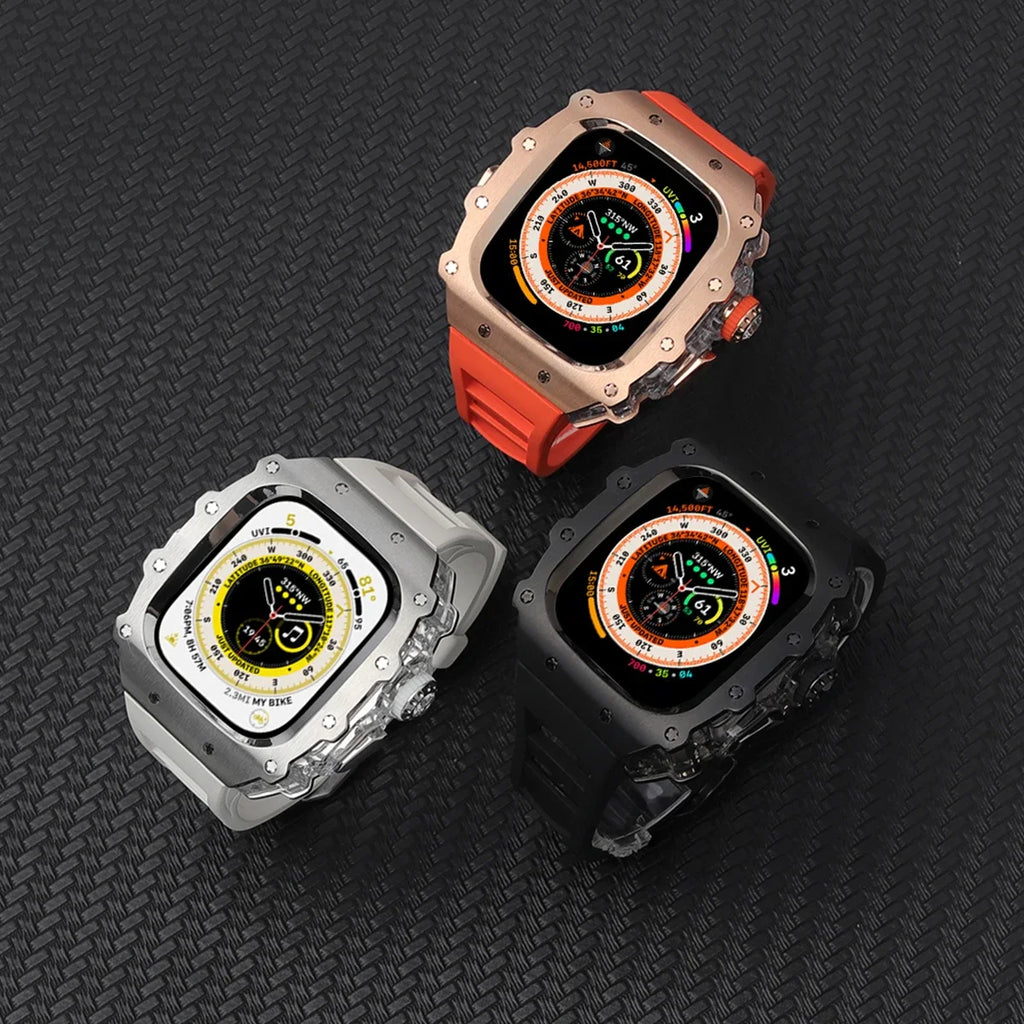 Luxury Modification Kit For Apple Watch Ultra 2 49mm Stainless Steel Case For IWatch 9 8 7 6 45mm 44mm Crystal Button Sport Band Qme