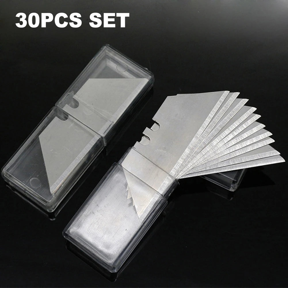 30 Pcs/Set Trapezoidal Blade Replacements Blade Carbon Steel Multifunction Engraving Craft Knives Blade Cutting Hand Tools Qme Silver