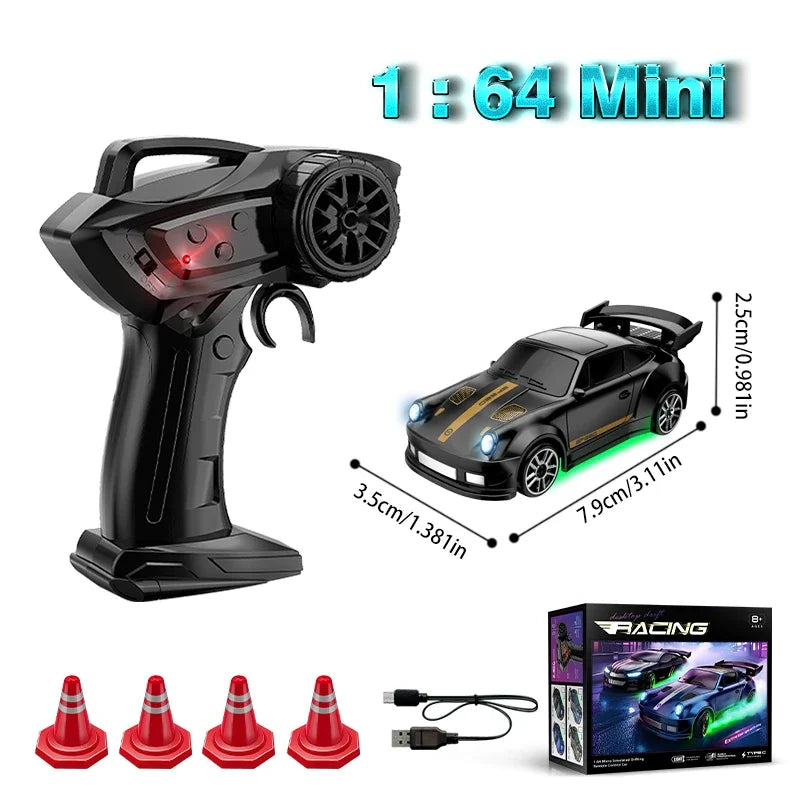 4WD 2.4GHZ RC Simulation Mini Drift Car Palm Racing Model Desktop Toys 1/64 Scale Remote Control Cars Kid Gift For Children Boys Qme E85-BLACK