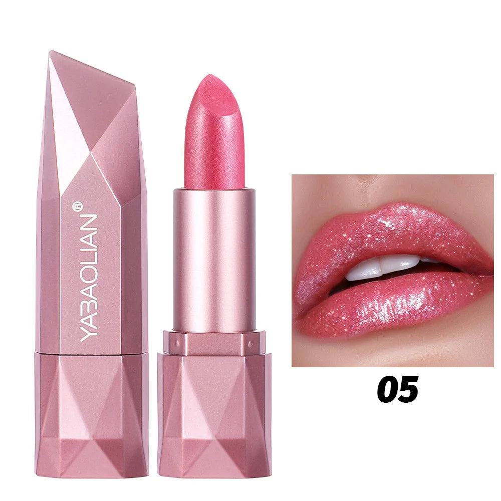 Diamond Shine Lipstick, Pearlescent Golden Lipstick with Fine Glitter, High Gloss Hydrating Long Lasting & Non-Drying Lip Makeup Qme 05