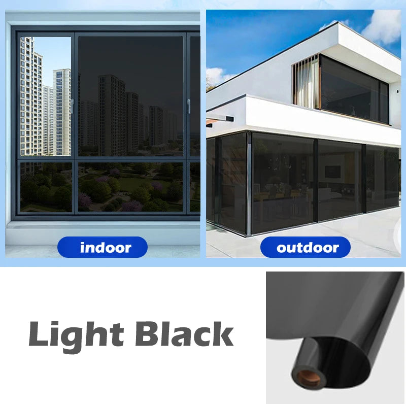 Double Sided Perspective Film Privacy Sunshade UV Resistant Glass Sticker Bedroom Living Room Window Decoration Film Qme light black 40x200cm