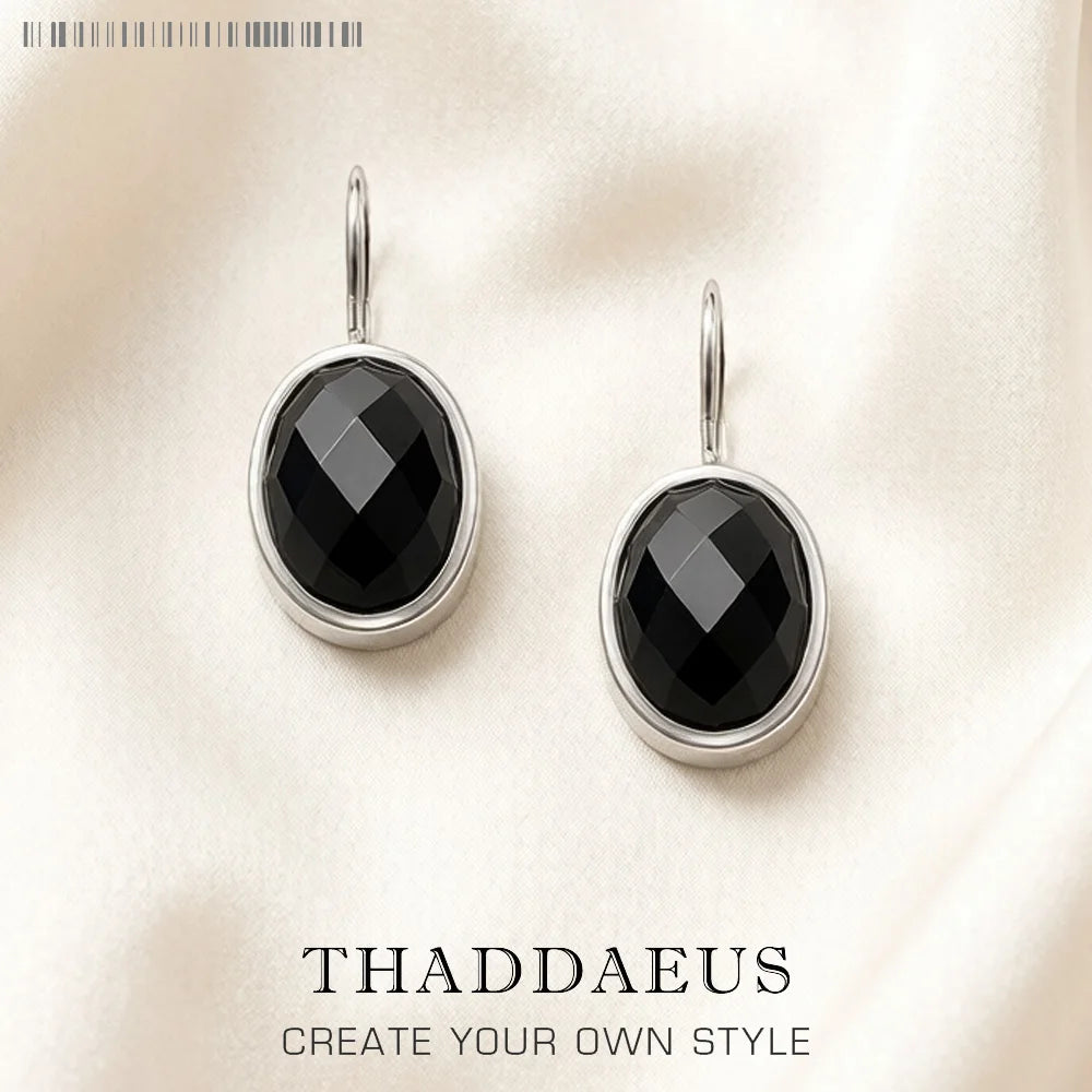 Oval Drop Earrings 925 Sterling Silver,Europe Style Gram Fine Jewerly For Women Gift Qme black