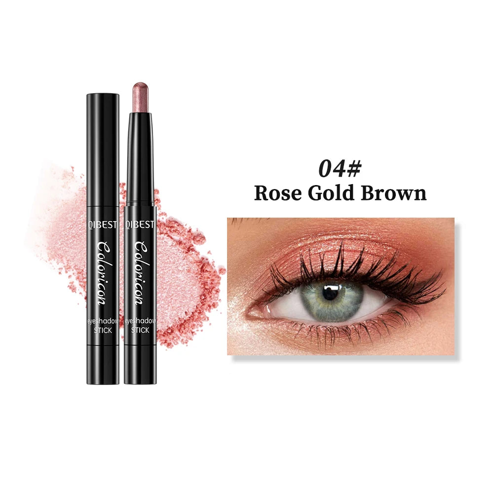 QIBEST Pearlescent Eyeshadow Stick Long Lasting Shimmer Glitter Colorful Eye Shadow Highlighter Women Eyes Makeup Lying Silkworm Qme