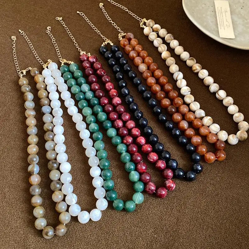 Colorful Round Beads Collarbone Chain Vintage Elegant Acrylic Bead Choker Necklace Luxury Charm Bohemian Clavicle Jewelry Qme