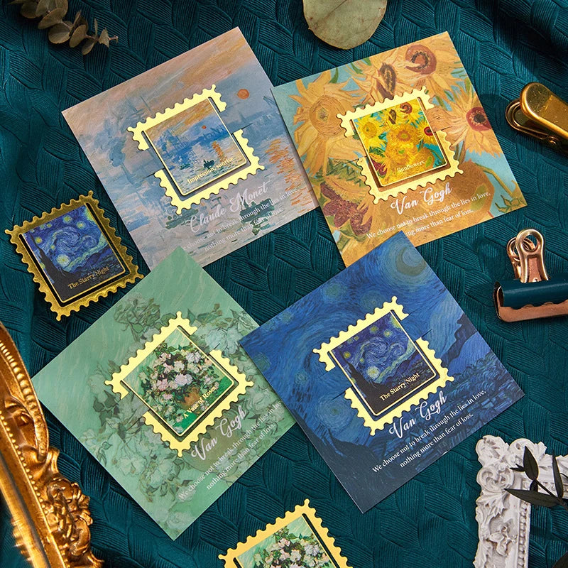 Vintage Van Gogh Painting Golden Metal Bookmark Square Wavy Border Qme