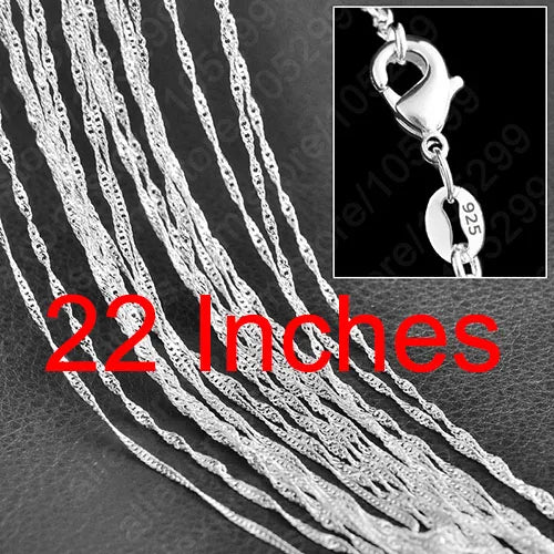 5PCS Promotion Wholesale 925 Sterling Silver Color Beautiful Water Wave Necklace Singapore Chain With Lobster clasps 16"-30" Qme 22 Inch 55CM