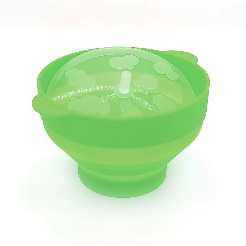 Kitchen Microwave Popcorn Bowl Bucket Silicone DIY Maker Lid Chips Qme Green