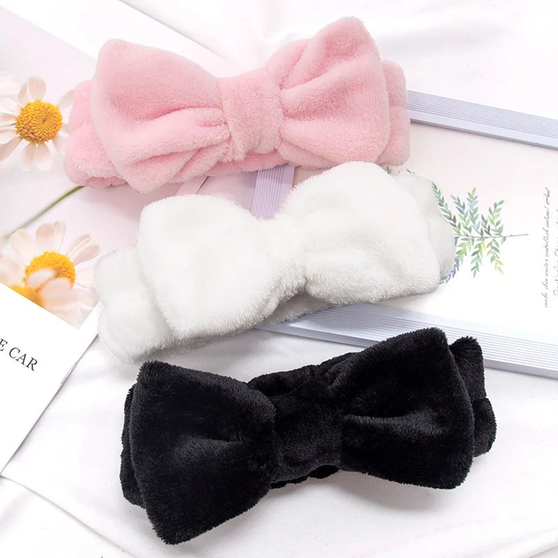 Soft Bow Headbands SPA Yoga Big Solid Coral Fleece Elastic Hair Bands Qme