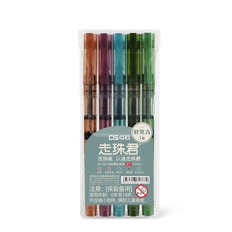 5Pcs/set High Quality Needle Type Colored 0.5mm Gel Pens Straight Liquid Ballpoint Pen Kawaii Stationery Supplies Writing Qme Light retro