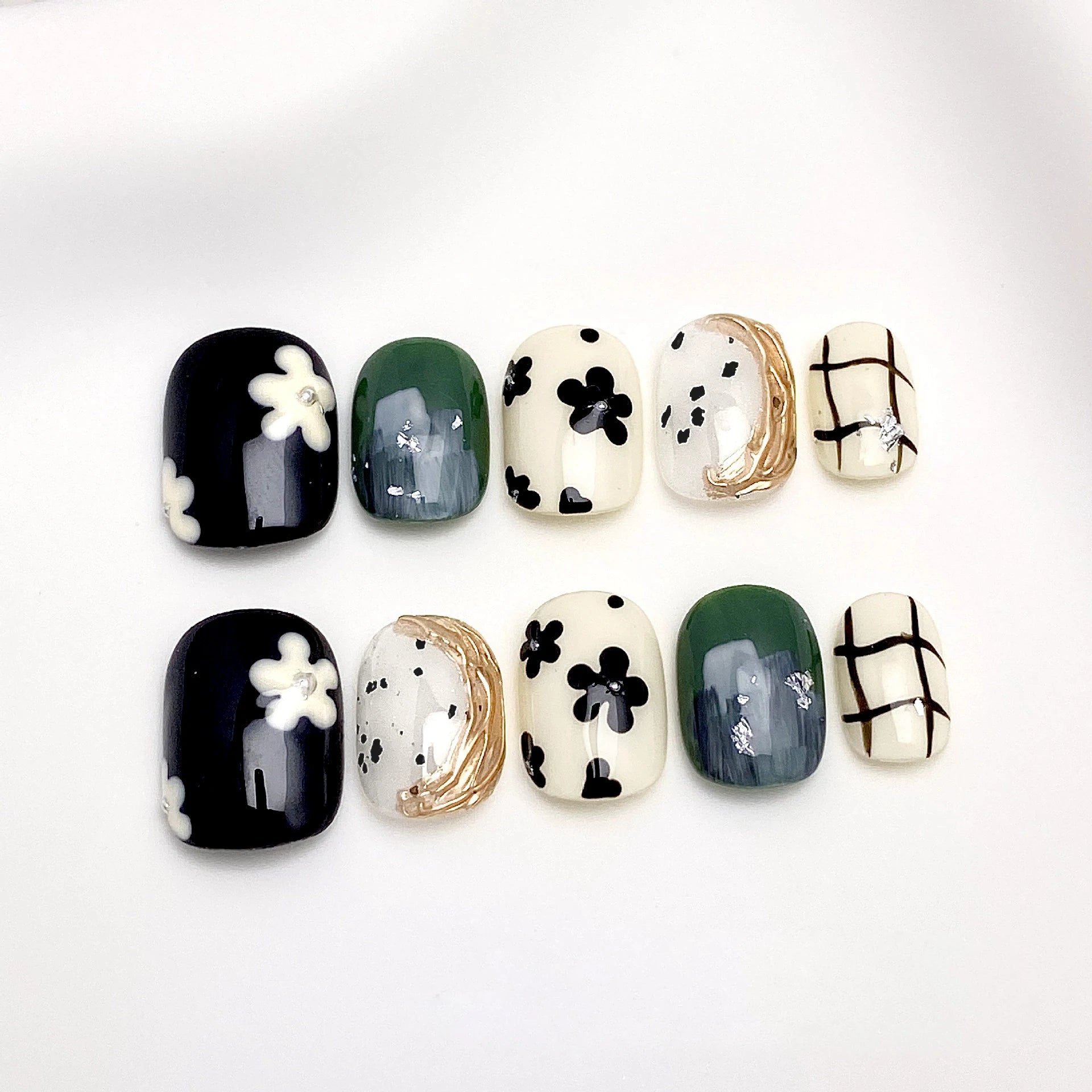 Handmade Short Round Press Nails Gilded Baroque Sparkling Cat Eye Qme GJ-CDJ-ZB228-M