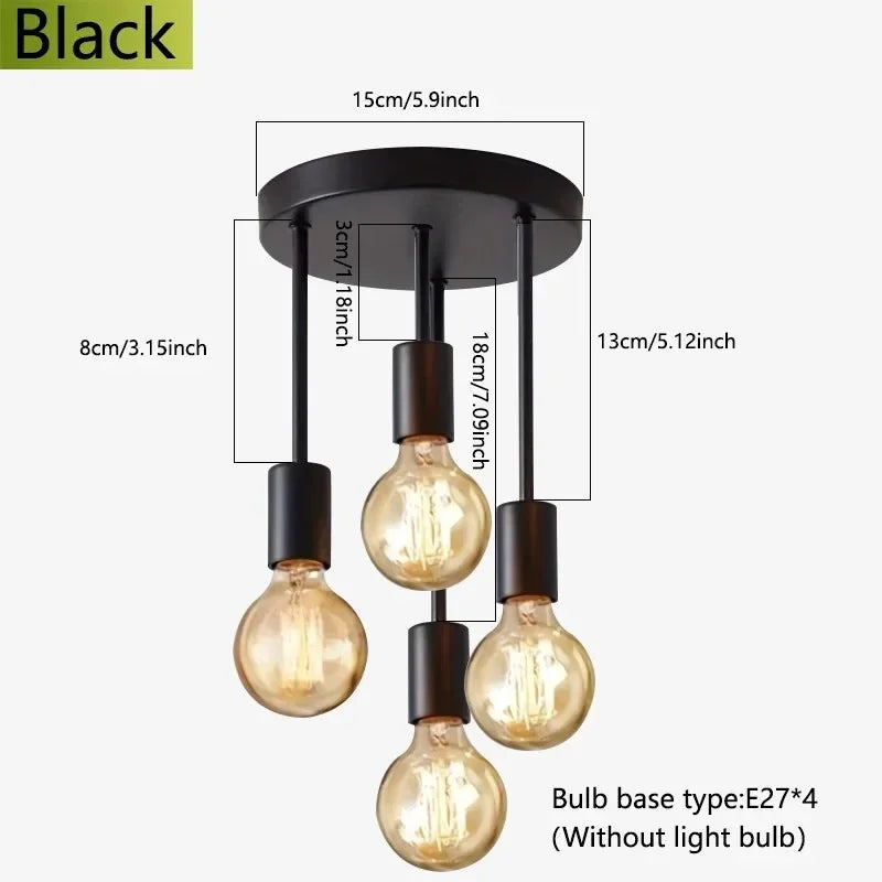 E27 Bulb Modern LED Ceiling Light Black - Energy Saving, Living Room, Bedroom, Kitchen, Easy Installation, Bulb Qme 4 lights Black