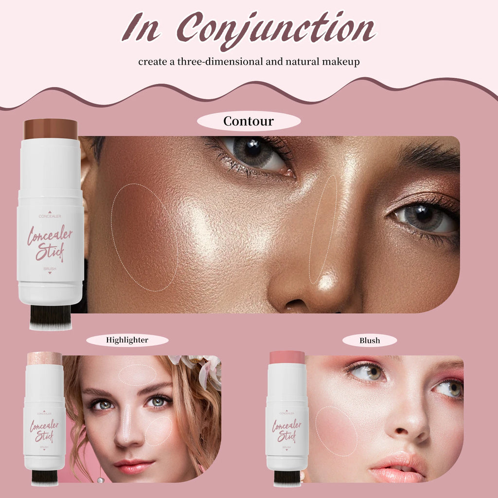 Double Head Highlighter Stick Natural Waterproof Silky Smooth Stereoscopic Nose Shadow Concealer Makeup Qme