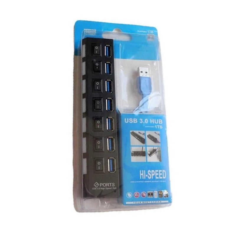 USB 3.0 Hub 5Gbps High Speed Multi USB Splitter 3 Hab Use Power Adapter 4/7 Port Multiple Expander Hub With Switch For PC Laptop Qme 7 port-USB3.0