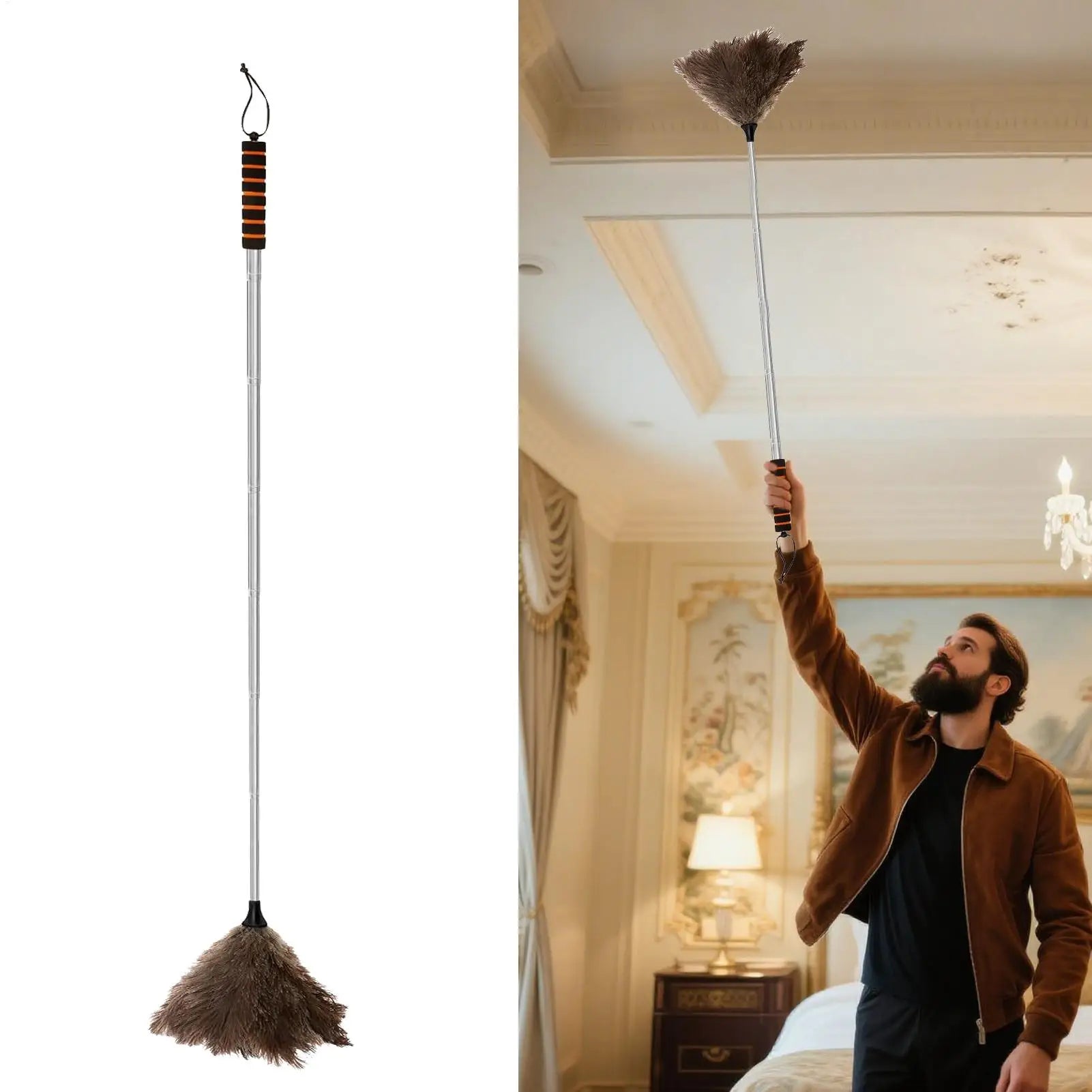 Duster Extendable 61 Inch Soft Dusting Mop Long Anti-Static Feathers Duster For Ceiling Window Vent Baseboard Pet Hair Removal Qme