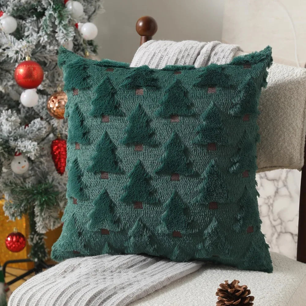 Christmas Pillow Covers 18x18inch Tree Throw Cases Soft Plush Winter Qme Green 450*450mm