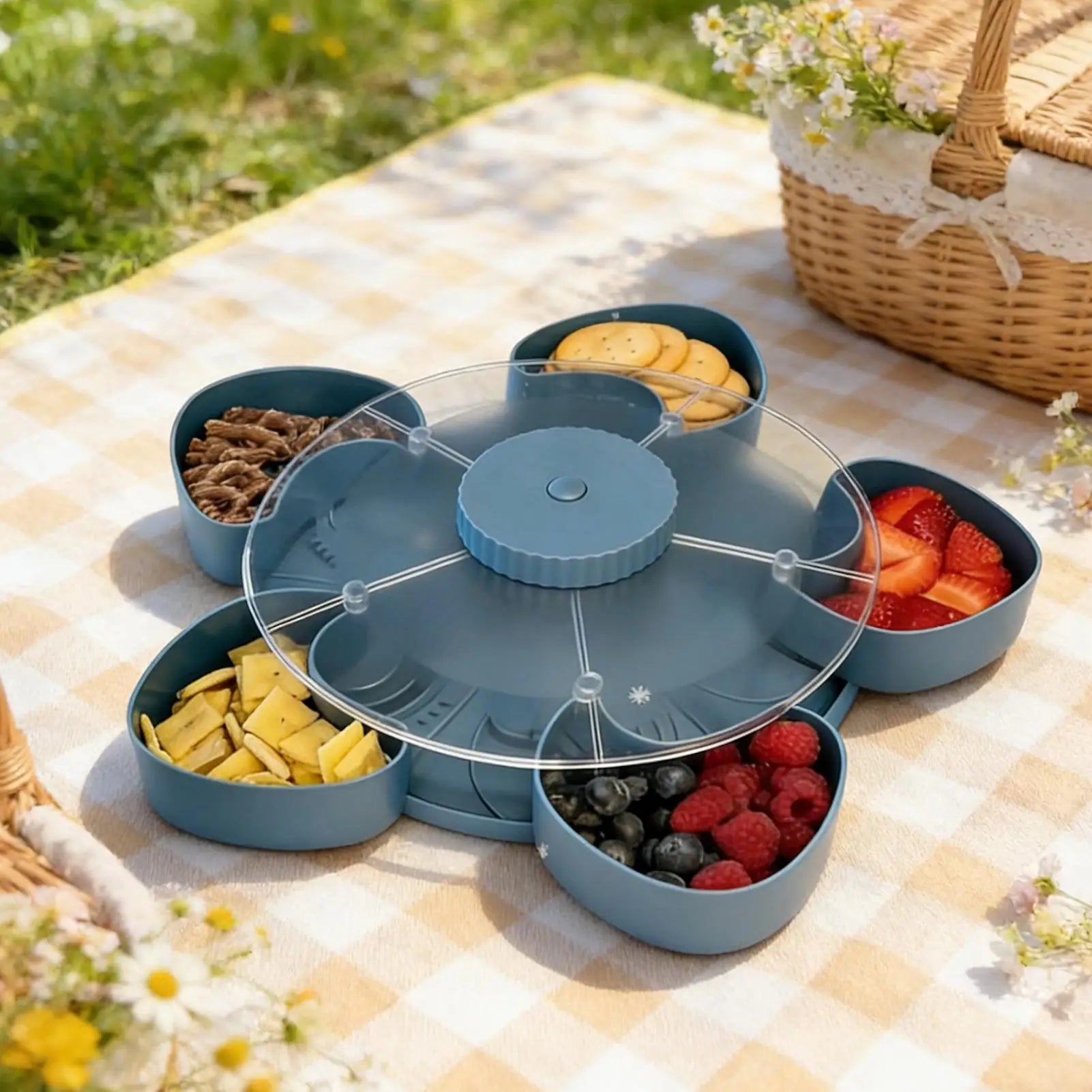 Snack Tray Lid Rotating Storage Container Non-slip Base Fruit Qme