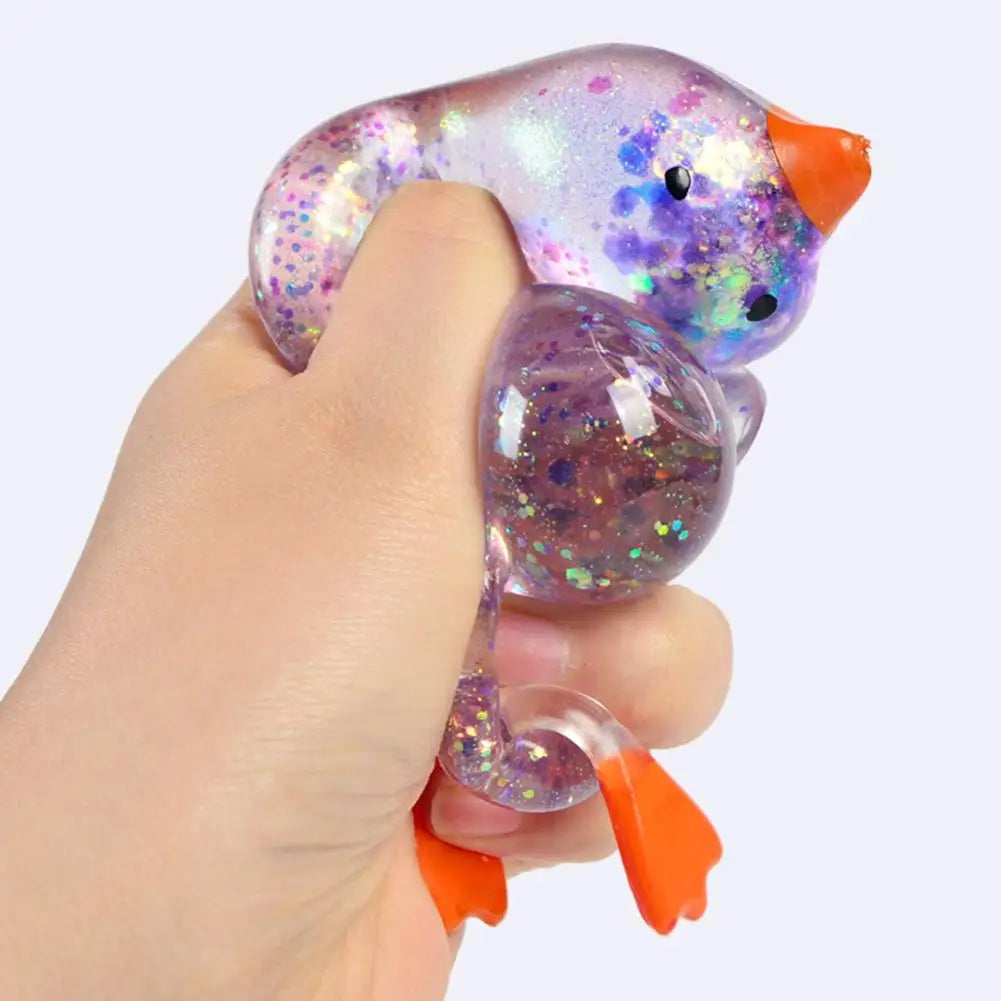 Stress Relief Squeeze Squishy Glitter Ducks Kids Fidget Toy Animal Qme