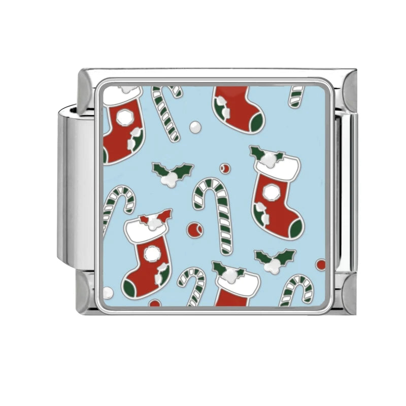 Fashion 2025 Colorful Christmas Socks Snowman Deer Italian Charms Fit 9mm Stainless Steel Women Fashion Bracelet DIYJewelry Gift Qme Style 14