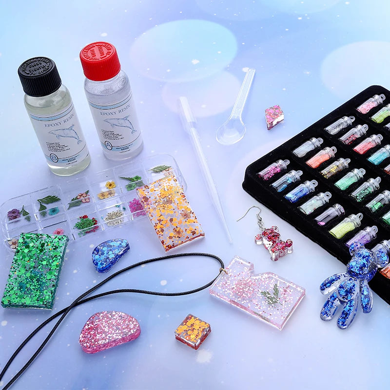 Epoxy Resin Silicone Molds Starter Kit All in One Office Home Decor Art Clear Craft Jewelry Making Kit for Keychain Necklace DIY Qme
