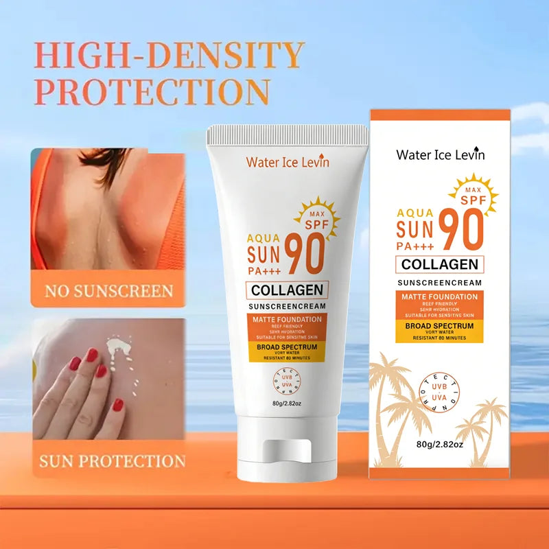 SPF 90 Collagen Sunscreen Cream, Matte Finish, Reef Friendly, 36H Hydration for Sensitive Skin Qme