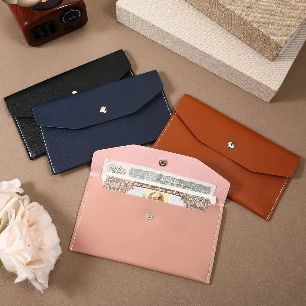Men’s Ultra Thin Portable Cash Envelope Wallet Wear Resistant PU Leather Money Binder Organizer with Name Card Holder Qme