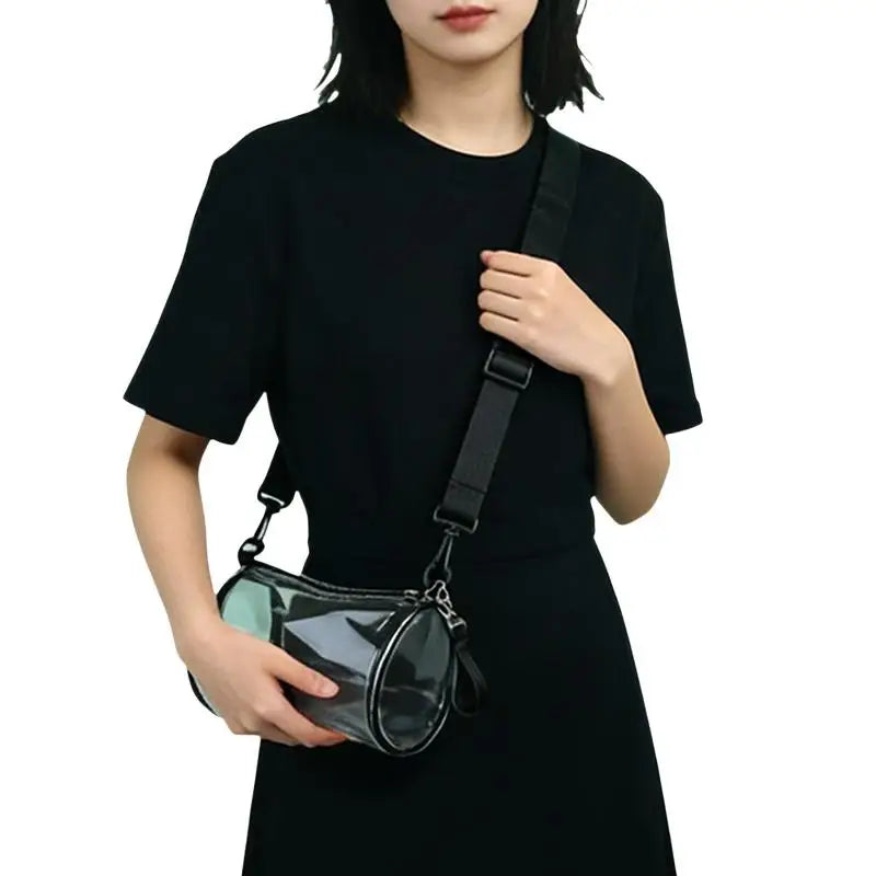 Transparent Crossbody Bag For Women Cylindrical Fashion Mini Shoulder Messenger Bag PVC Jelly Small Tote Bag Qme