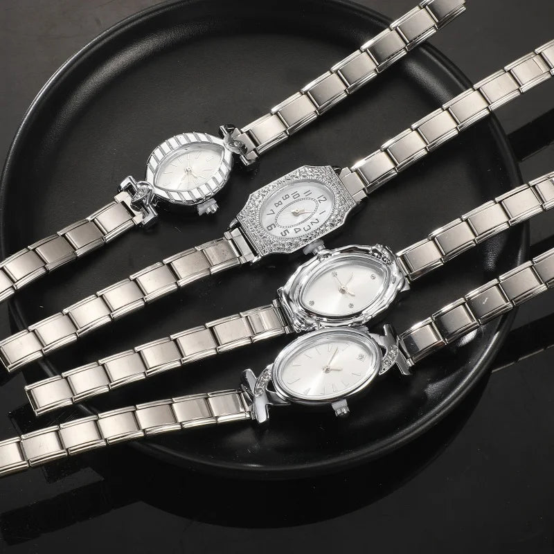 Wholesale Fashion Men Womens DIY 9mm Width Italian Elastic Charm Stainless Classic Oval Watch Bracelet Bangle For Birthday Gifts Qme
