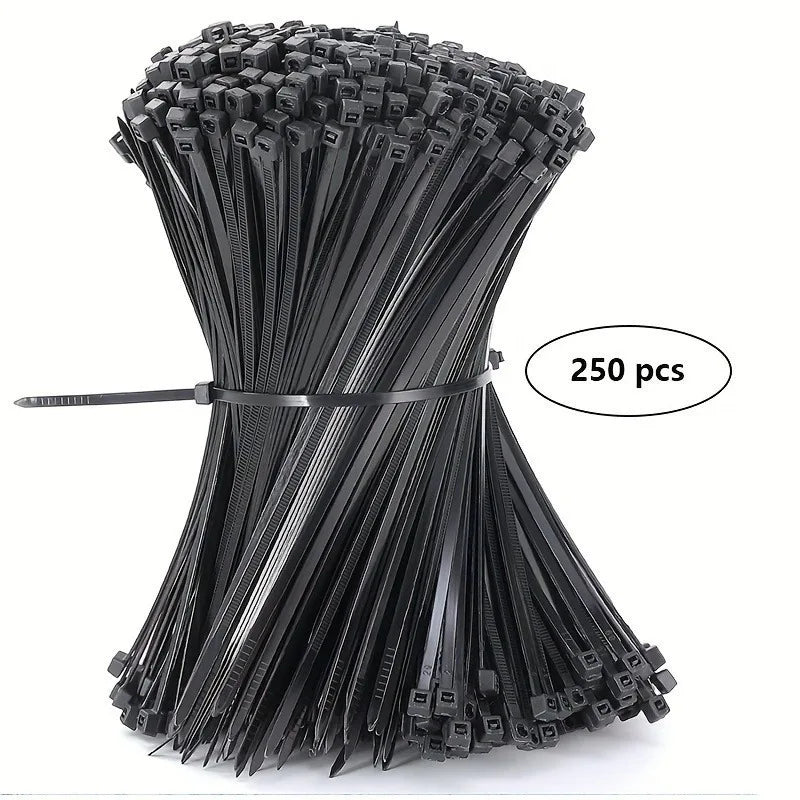 250/500pcs Cable Zip Ties, Heavy Duty Premium Plastic Wire Ties, Self-Locking Black Nylon Tie Wraps For Indoor And Outdoor Qme