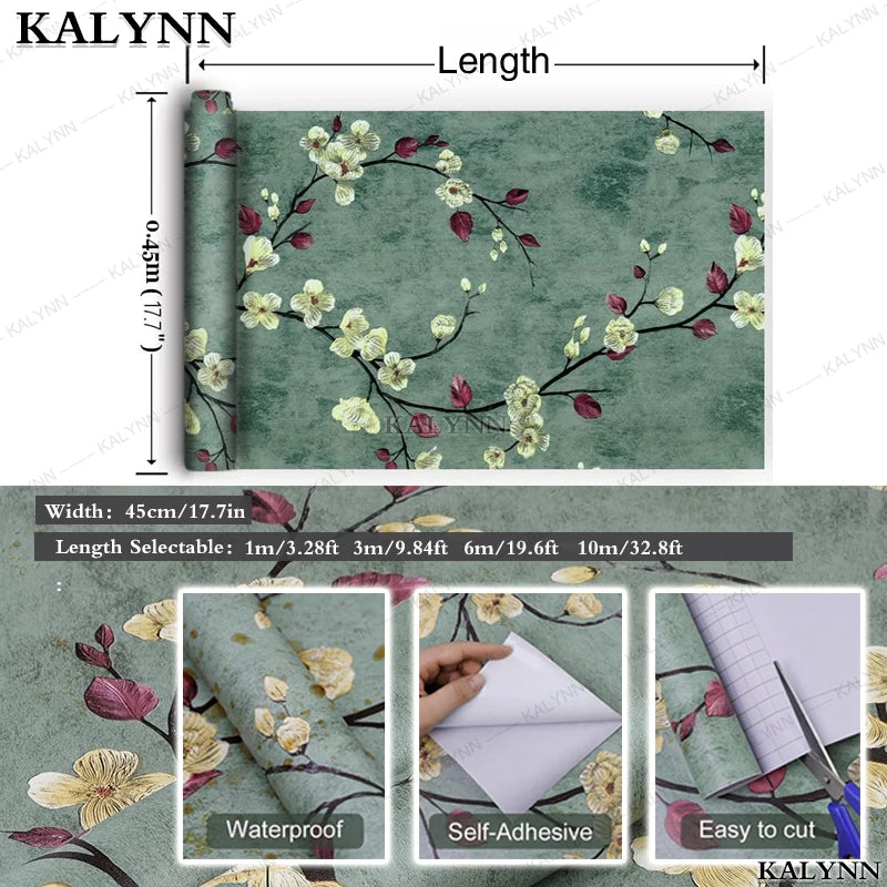 Floral Peel Stick Wallpaper Green Flower Contact Paper Vinyl Self Qme