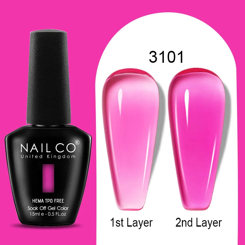 Nailco Jelly Gel Nail Polish Transparent Varnishes 44 Colors Red Pink
