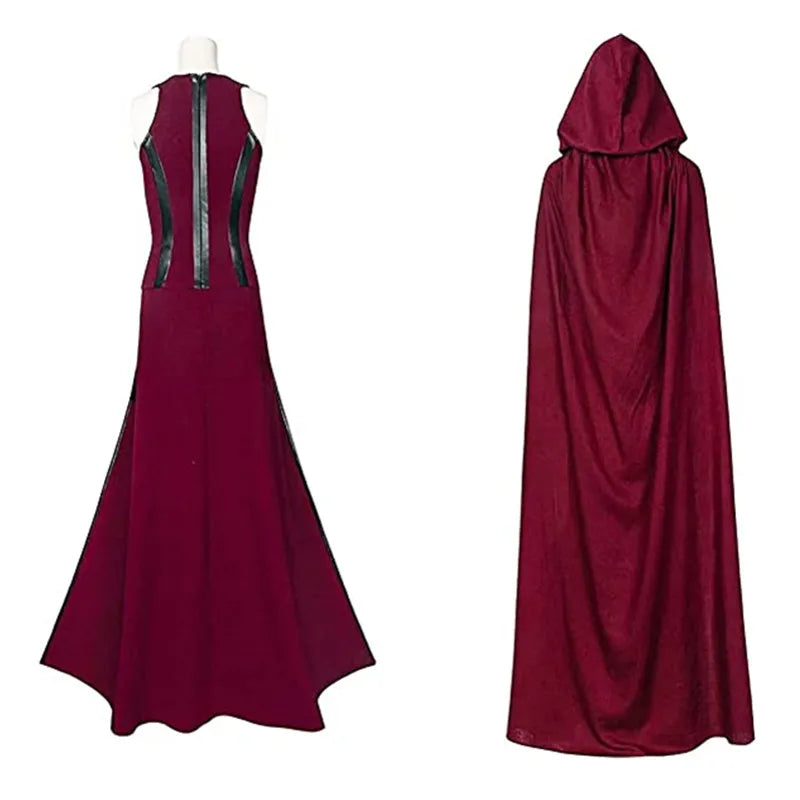 Scarlet Cosplay Witch Maximoff Wanda Vision Cosplay Costume Headwear Cloak and Pants Full Set Outfit Halloween Accessories Props Qme