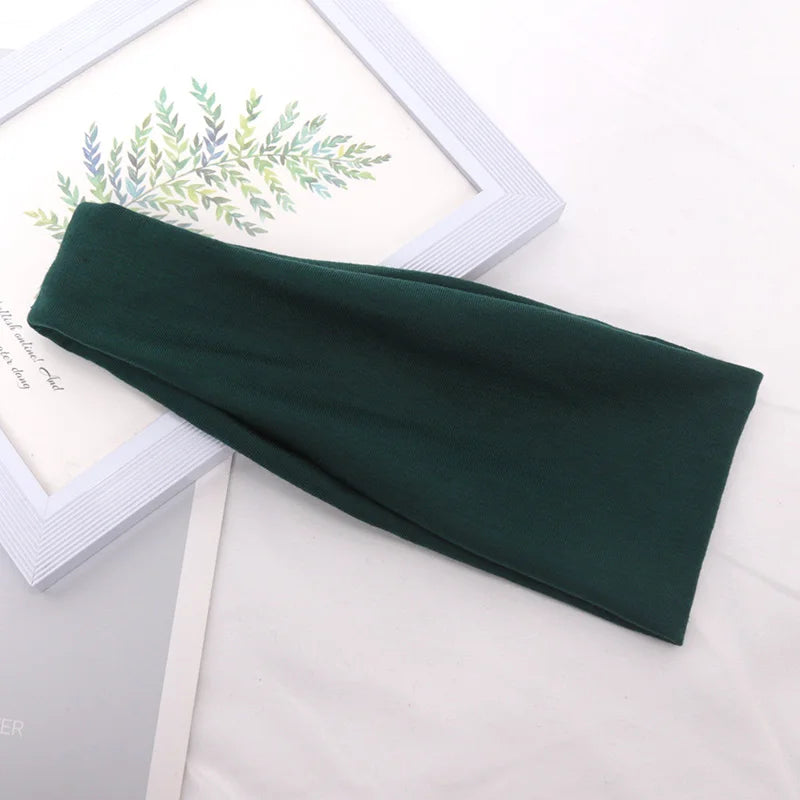 Women Headband Wide Knitted Cotton Sport Elastic Hair Bands Yoga Qme Black Green One Size