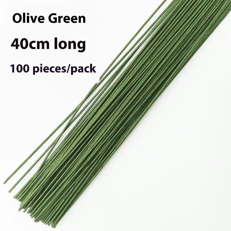 Wedding Home Decor Floral Wire Stems Artificial Green Flower Stem DIY Qme Green