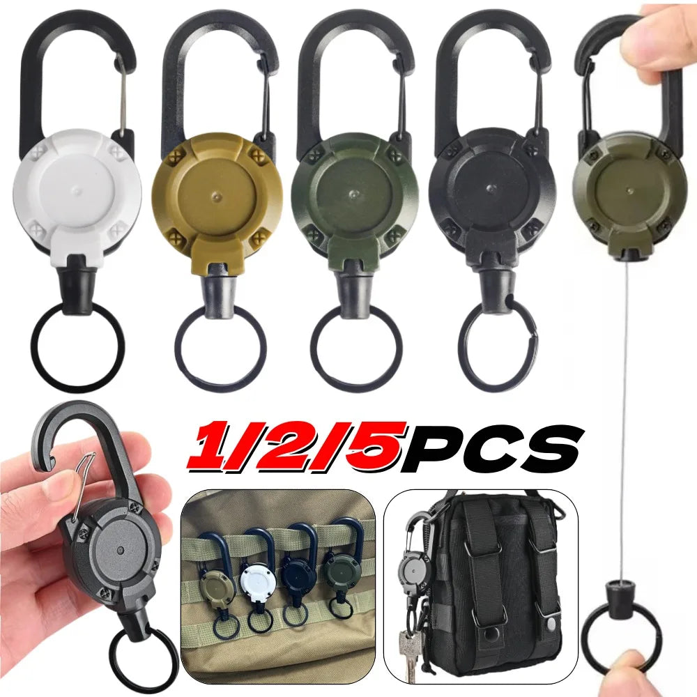 Heavy Duty Retractable Rope Carabiner Outdoor Steel Wire Rope Spring Key Chain Multi Functional Rebound Anti Loss Rope Buckle Qme