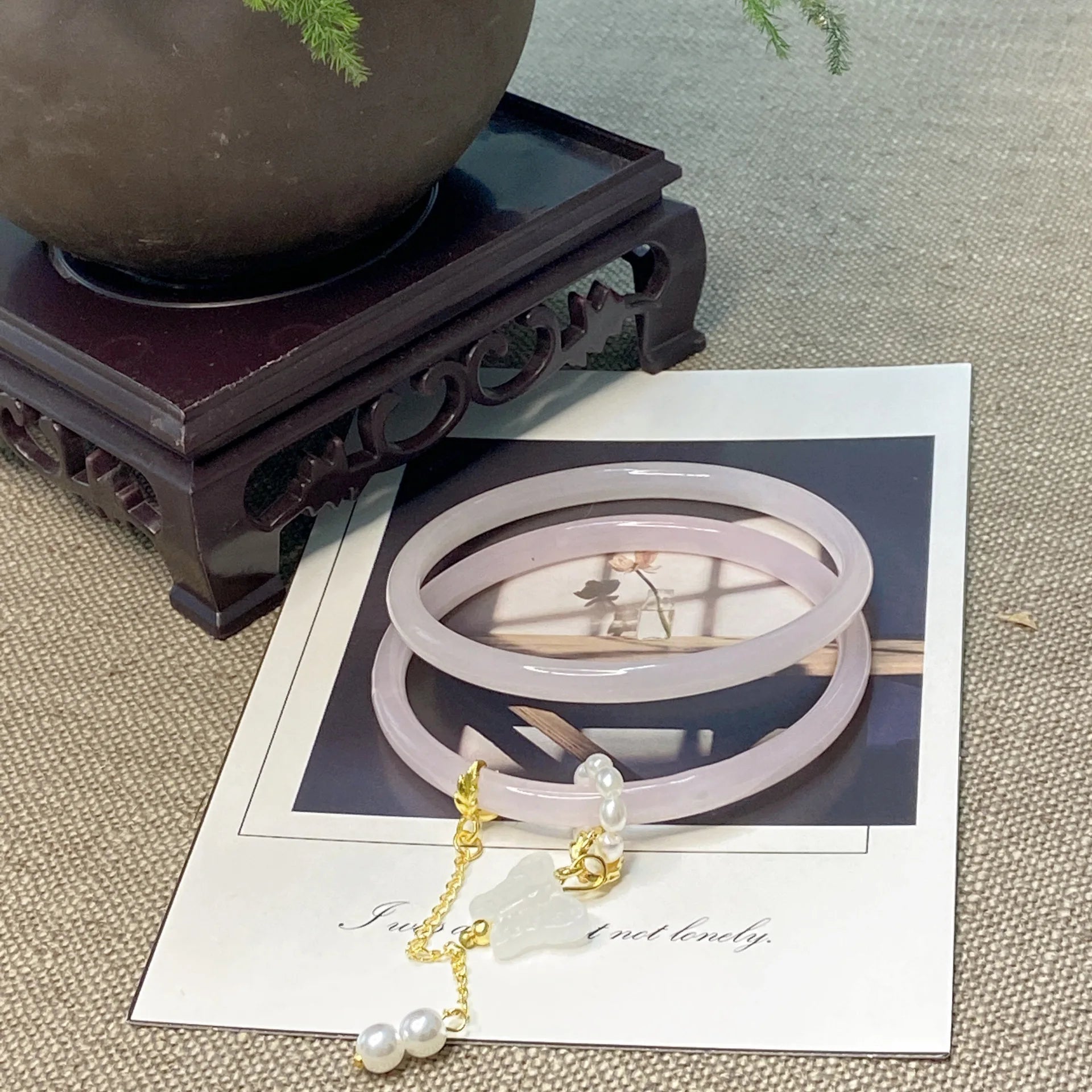 2Pcs/Set Imitate Natural Jade Jingle Butterfly Jelly Bangles Retro Simple Girl Antique Glass Bracelet Women's Jewelry Gifts Qme pink China Mainland 58mm