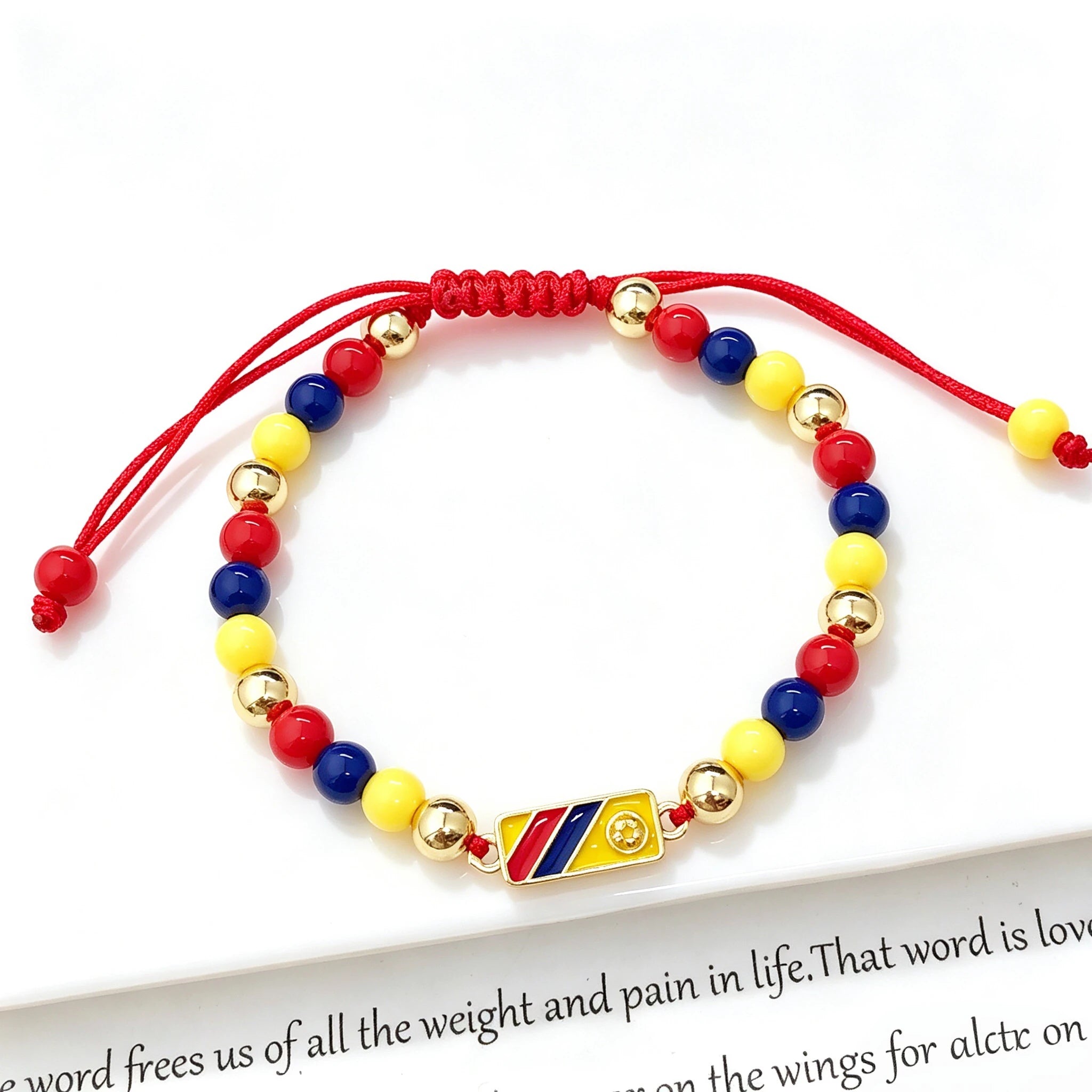 Yellow Blue Red Beads Braided Lucky Red Cord-Venezuela Colombia Flag Bracelet Adjustable Patriotic Enamel Jewelry for Men Women Qme 1