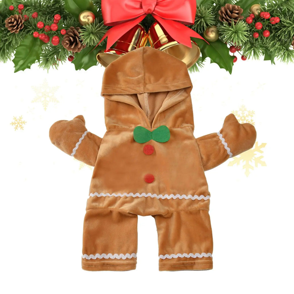 NEW Dog Gingerbread Costume Pet Cute Hooded Jumpsuit Christmas Cosplay Clothes Brown Outfit for Cat Party Decoration Supplies Qme
