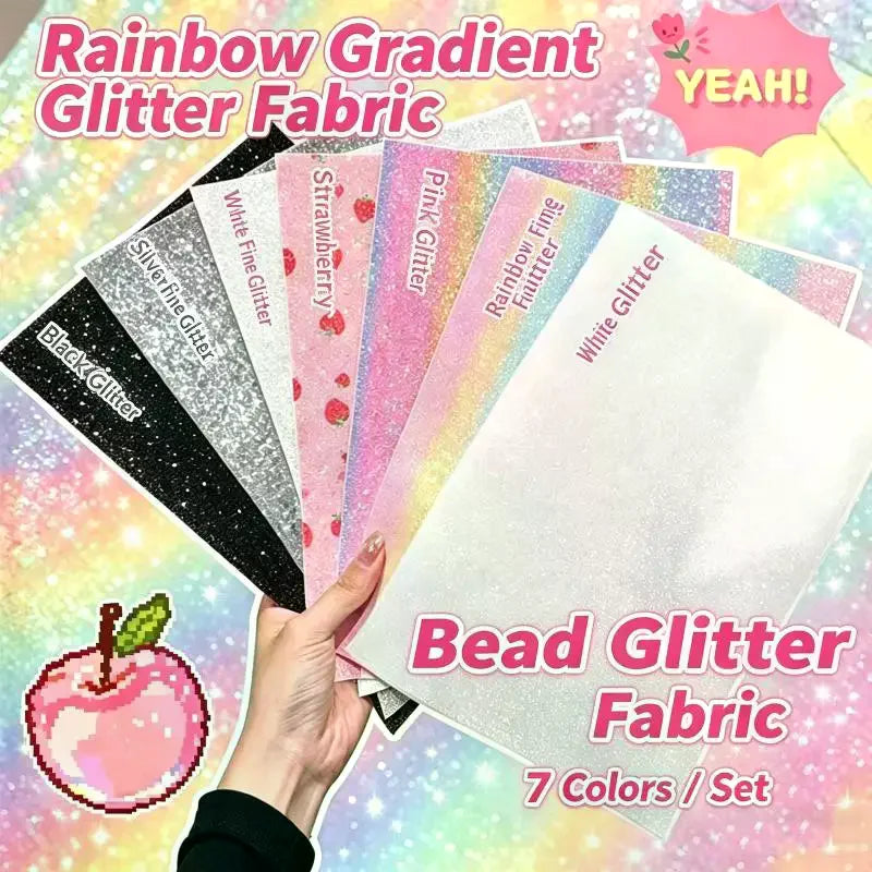 5/7Pcs Rainbow Gradient Glitter Fabric Sheets Sparkle Ironing Paper For DIY Fuse Beads Craft Bag Decoration Handmade Projects Qme