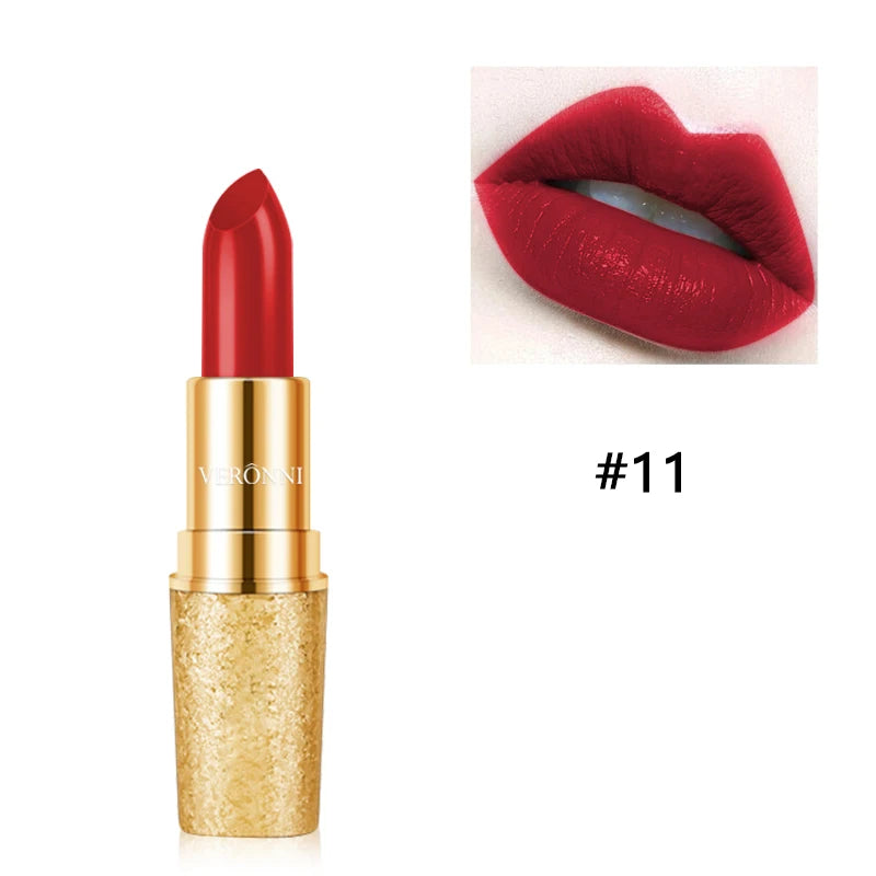 17 Colors Gold Tube Lipstick Moisturizing Velvet Matte Bullet Qme 11