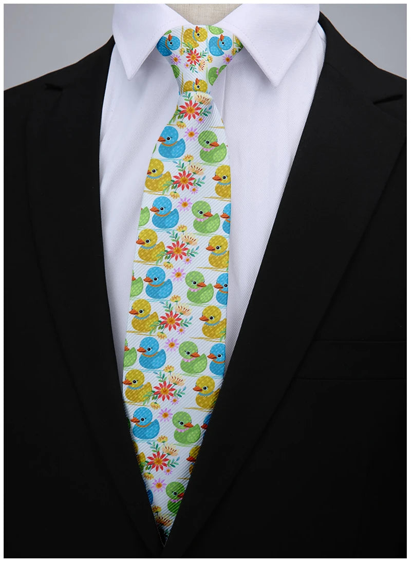 Cartoon Duck 3D Printed Tie Unisex Yellow Novelty Fashion Business Qme