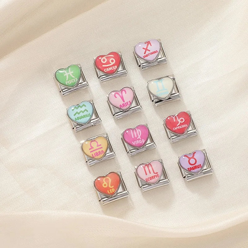 Premium Fashion Constellation Pattern Words Colored Italian Charm Links Stainless Steel Fit 9mm Bracelet Jewelry DIY Making Gift Qme