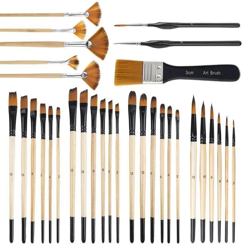Professional Artist Paint Brush Nylon Bristles Watercolor Acrylic Oil Qme