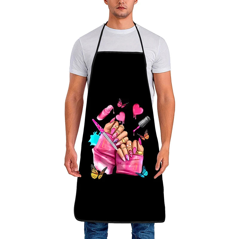 Nail Polish Printing Beauty Kitchen Women Apron Household Cleaning Qme