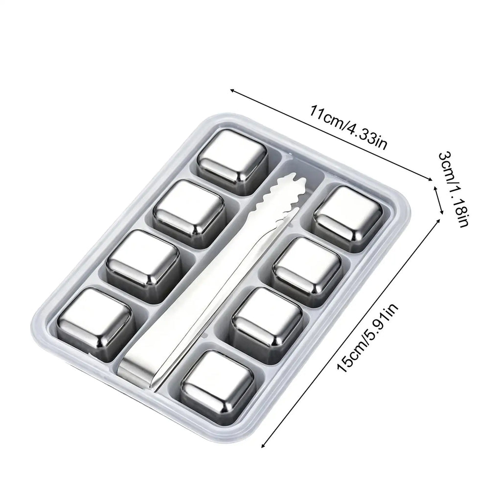 Stainless Steel Ice Cube 8 Pieces Chilling Whiskey Stones With Tongs Refreezable Ice Cubes For Drinks Bourbon Whiskey Vodka Gin Qme