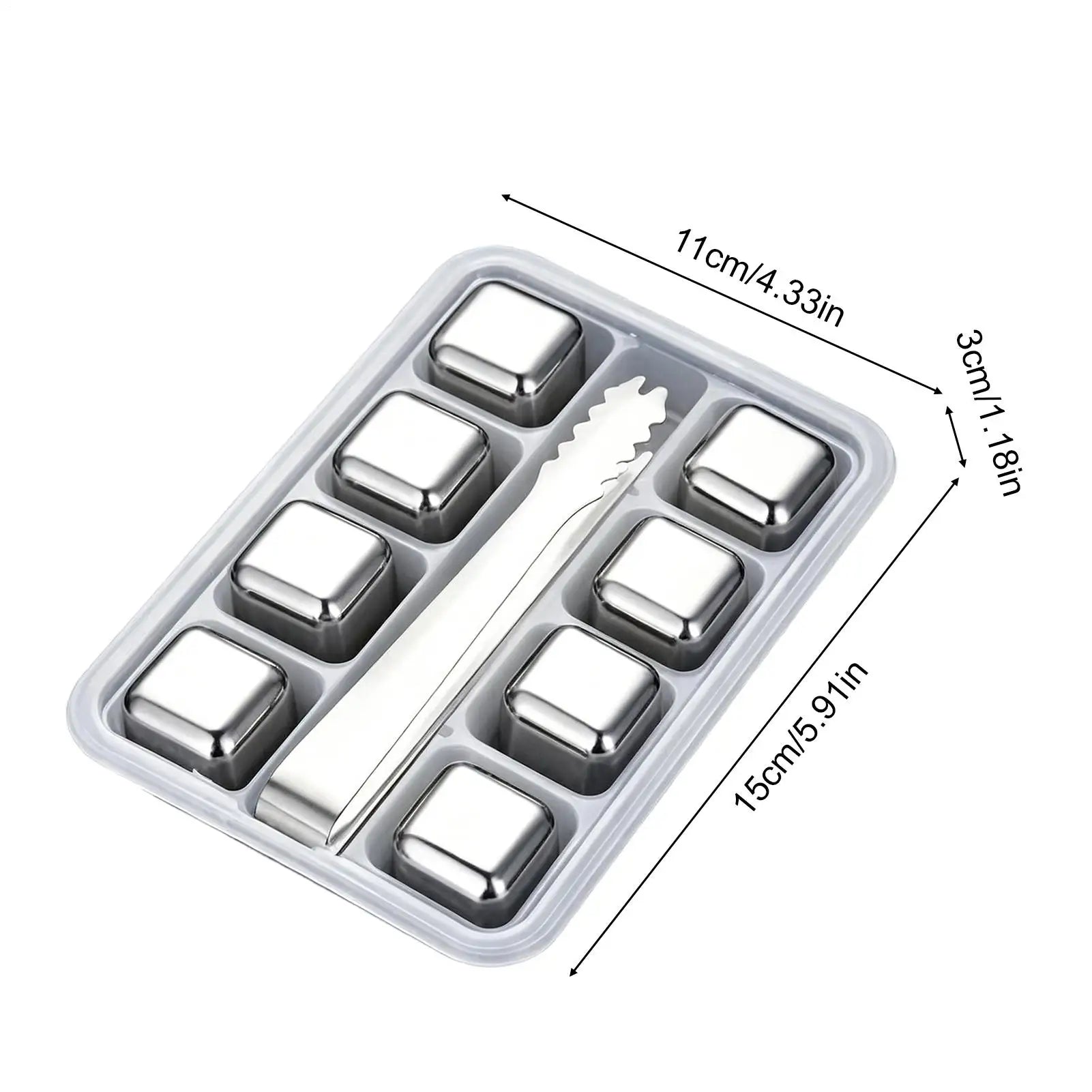 Stainless Steel Ice Cube 8 Pieces Chilling Whiskey Stones With Tongs Refreezable Ice Cubes For Drinks Bourbon Whiskey Vodka Gin Qme