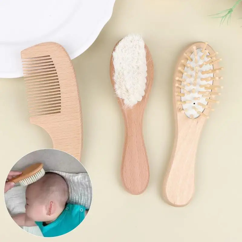 Infant Grooming 2 Beech Wood Baby Cushion Comb Wool Brush Newborn Qme