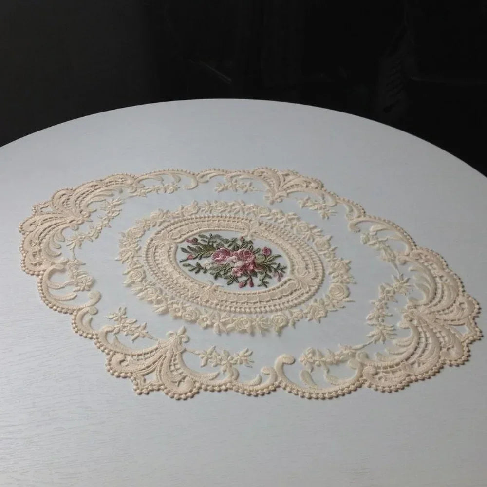 European Oval Lace Embroidered Coaster Bedroom Study Kitchen Cup Qme