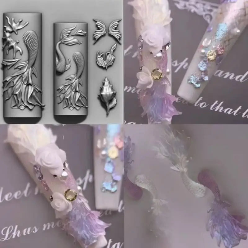 Retro Music Sweet Cool Punk 3D Silicone Nail Mold Mermaid Tail Shell Qme